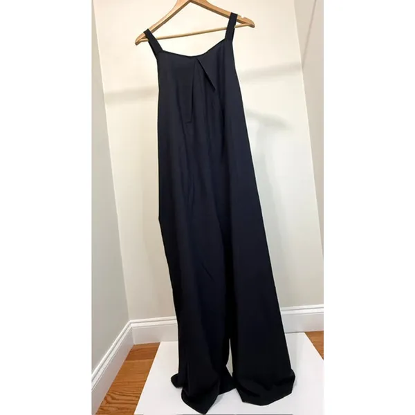 Oversized Minimalist Floral Overalls – Black with Cream Flowers SzXL (NWT) - Image 2
