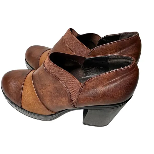 Brown‎ Multi-Tone Leather Ankle Boots Block Heel Slip-On Comfort Shoes Size 41 - Image 2