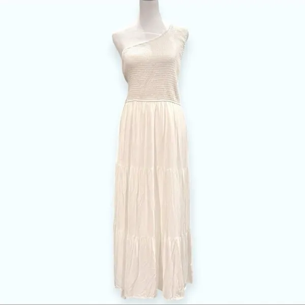 ZESICA One Shoulder Smocked Boho White Midi Dress - Size 2XL - Tiered Hem - Image 2