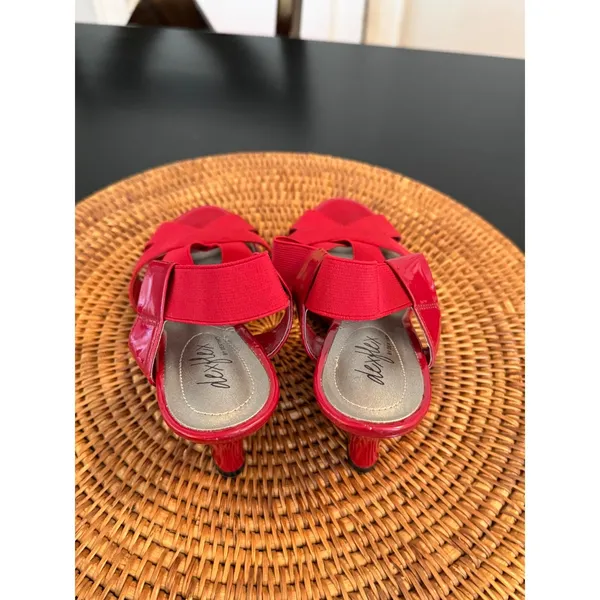 Dexflex by Dexter‎ Women Red Patent Wedge Sandals Elastic Cross Strap Slingback - Image 3