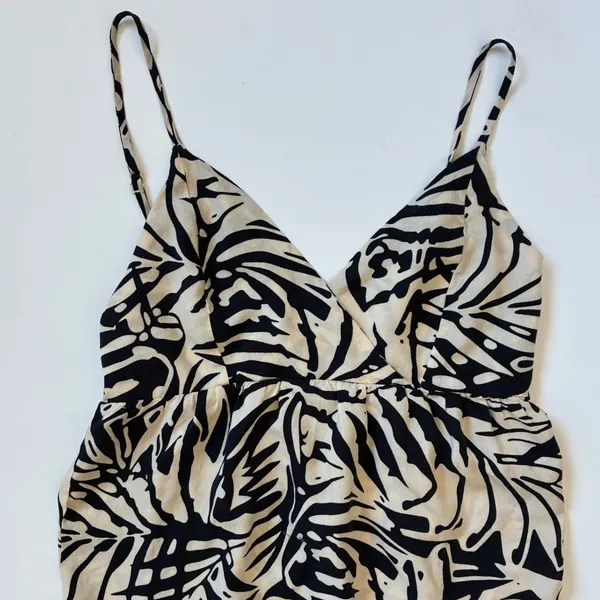 Patrons of‎ Peace Womens Black Cream Tropical Leaf Smocked Midi Dress Summer S - Image 3