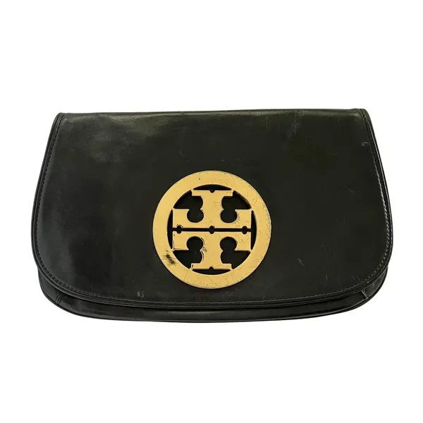 Tory Burch Black Leather Logo Clutch Handbag Evening Bag - Image 11