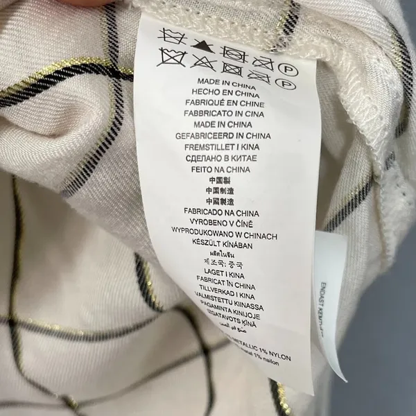Michael Kors Shirt Size XL Ivory Windowpane Plaid White Metallic Gold Popover - Image 7