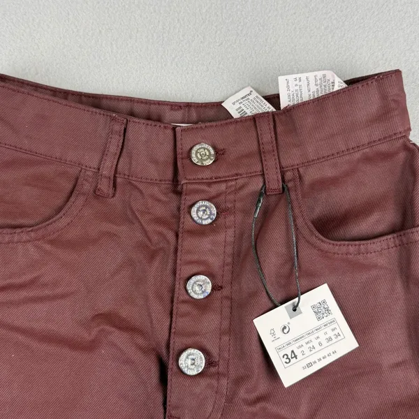 Zara Womens High Waisted Coated Shorts Burgundy Size 2 - Image 10