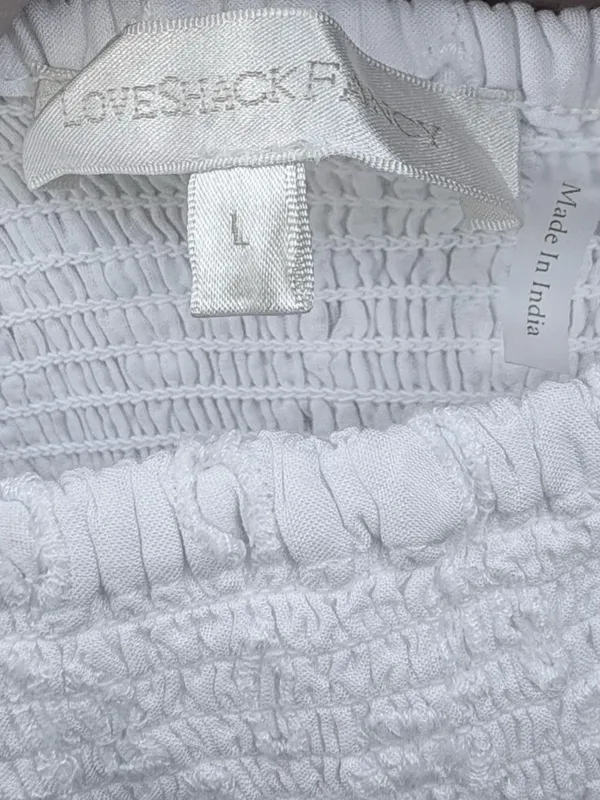EUC LoveShackFancy Jayce Smocked Eyelet Scalloped Hem Mini Dress White Large - Image 12