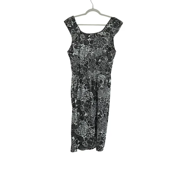 Vintage 100% Cotton Size 1X Midi Dress Black Floral Retro Country‎ Lightweight - Image 7