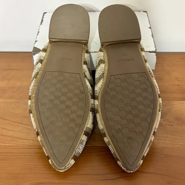 Birdies The Phoebe Mules Gold Beaded Chevron Pointed‎ Toe Slides Womens 7.5 - Image 8
