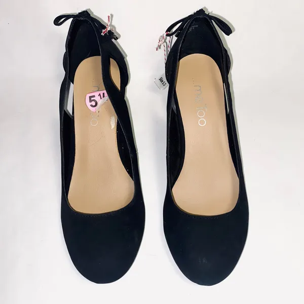 Me Too wedge heels - black w/silver tipped bow, size 5.5 - Image 5