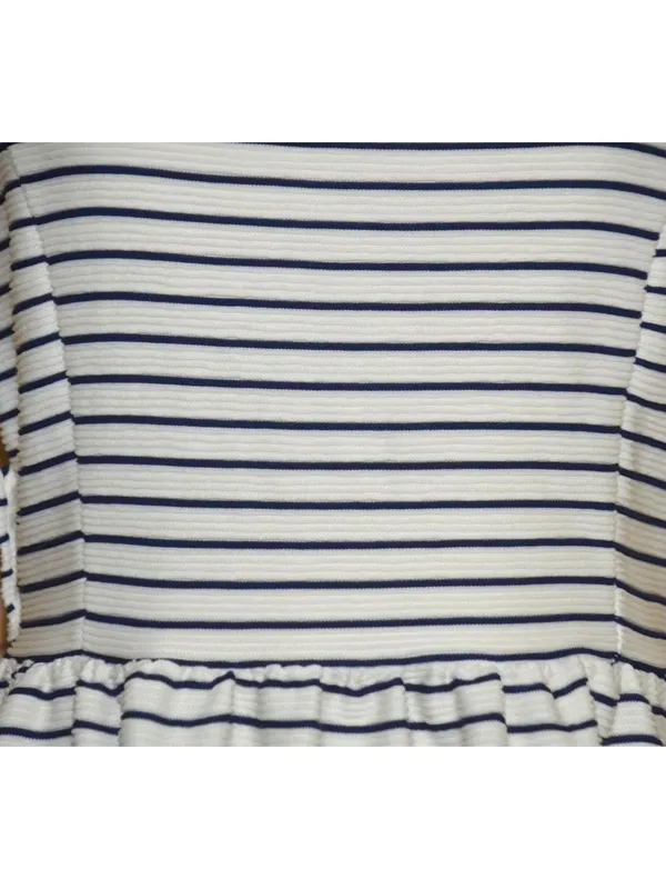 Lauren Conrad Sun Dress Navy Nautical Cross Back Size L Fit & Flare Preppy Lined - Image 3