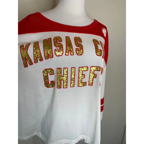 National Football League Kansas City Chiefs Red Gold Glitter Jersey Top Size Medium - Image 9