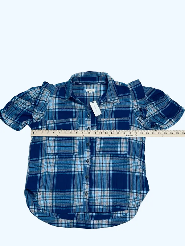 Pilcro Anthropologie Plaid Puff Short Sleeve Blouse - Image 5