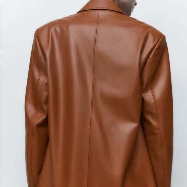 Zara FAUX LEATHER BLAZER Jacket Brown NEW - Image 7