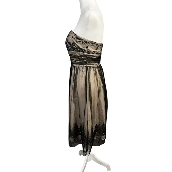 David’s Bridal Black Lace Strapless Tulle Caviar Beading Cocktail Dress Size 4 - Image 13