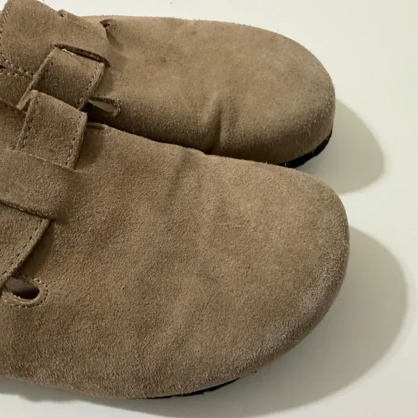 White Mountain Footbeds‎ Womens Size 9 Leather Taupe Suede Buckle Clog Mules - Image 2