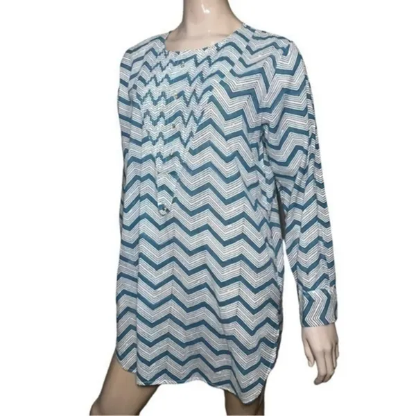 Roberta Roller Rabbit XL Teal Blue White Black Chevron Stripe Henley Cover Up - Image 2