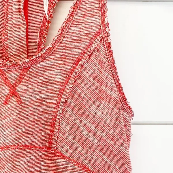 Free People Womens XS Racerback Striped Tank Top Back‎ Zip Dark Coral Orange - Image 3