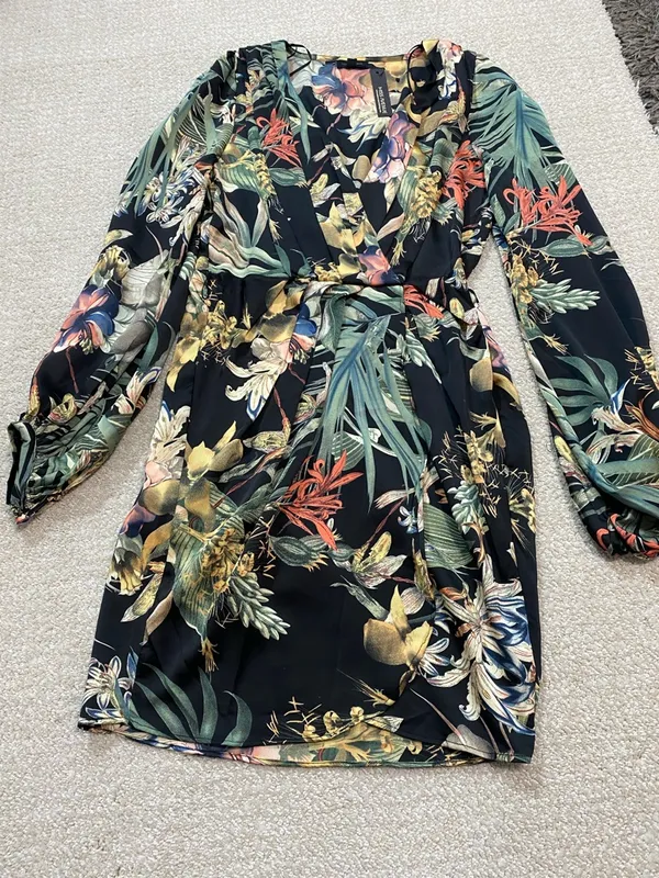 Miss Avenue Black Floral Long Sleeve Midi Shirt Dress Size M - Image 14