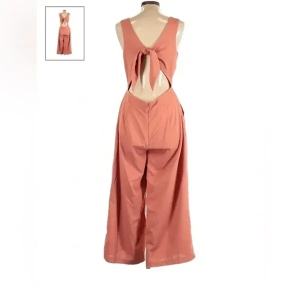 Shinestar Salmon Coral Wide Leg Tie Back‎ Pant Jumpsuit Crop Romper Large - Image 3