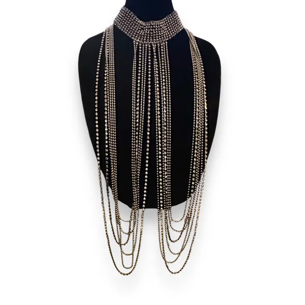 Silver tone rhinestone choker shoulder/body chain necklace - Image 3