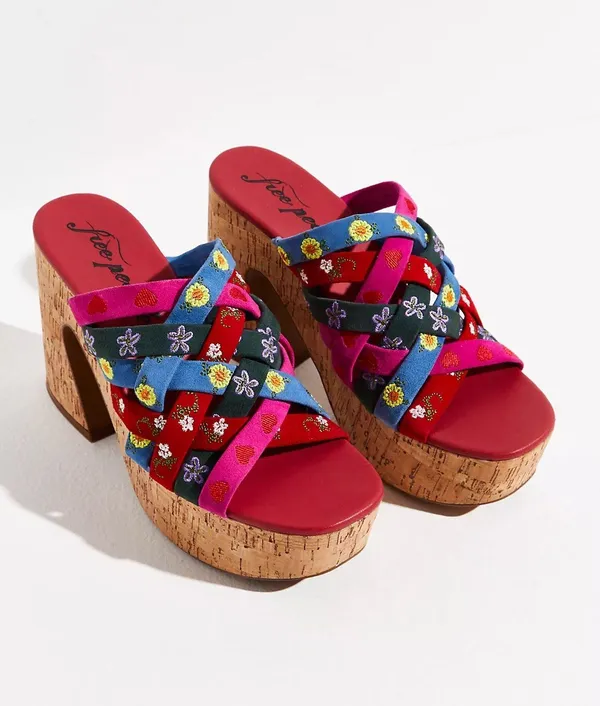 Free People Lisbon Platform Mules Cherry Heart Multi casual classic stylish - Image 2