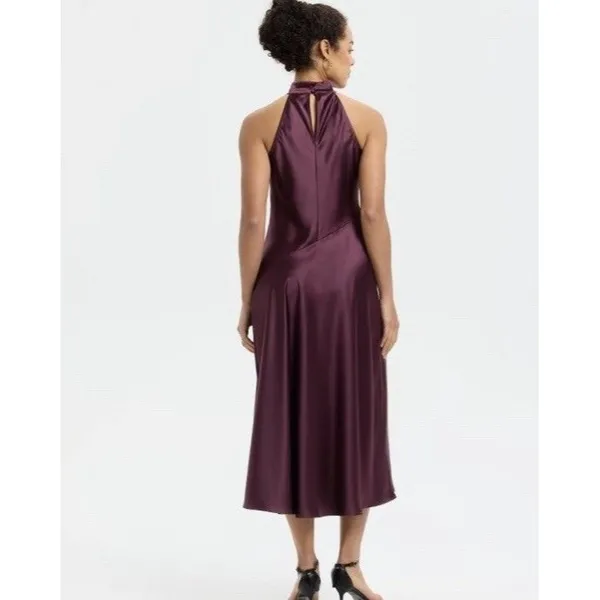 A New Day Red wine colored Satin Halter Backless Midi Slip Dress Size S - Image 2