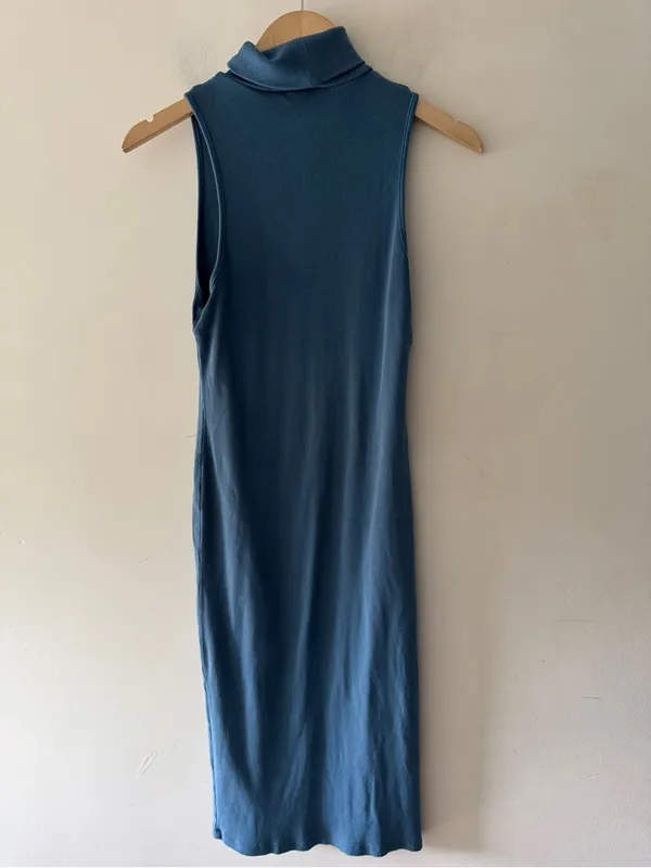 Zara‎ Blue Ribbed Fitted Turtleneck Midi Dress - Image 4