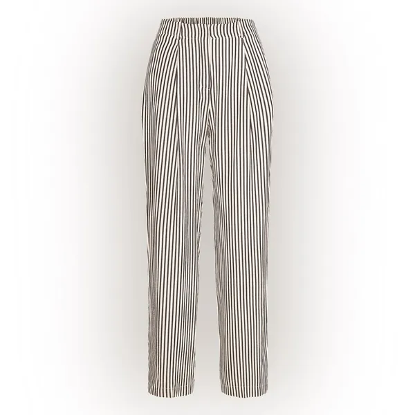 Mango elasticated waist staight wide leg stripe pants in mono stripe size large - Image 3