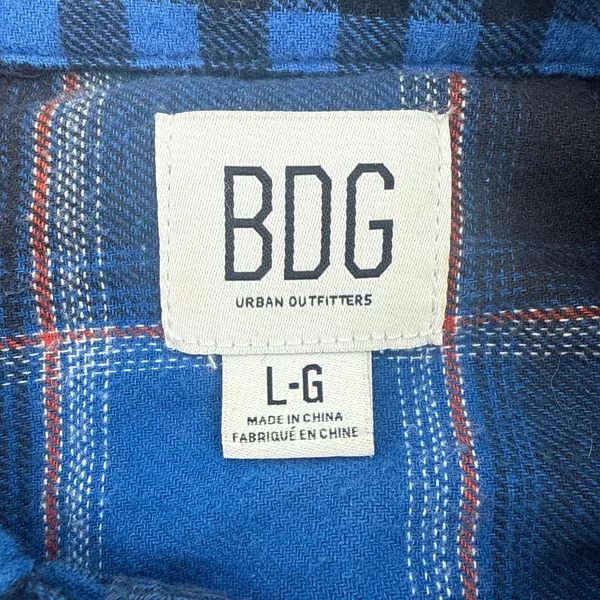 BDG‎ Urban Outfitters Rayne Flannel Boxy Cropped Button-down Shirt Blue Large - Image 9