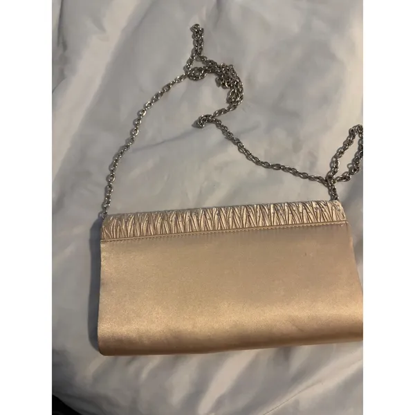 Champagne Satin‎ Pleated Rhinestone Evening Clutch Bag with Chain Strap Womens - Image 3