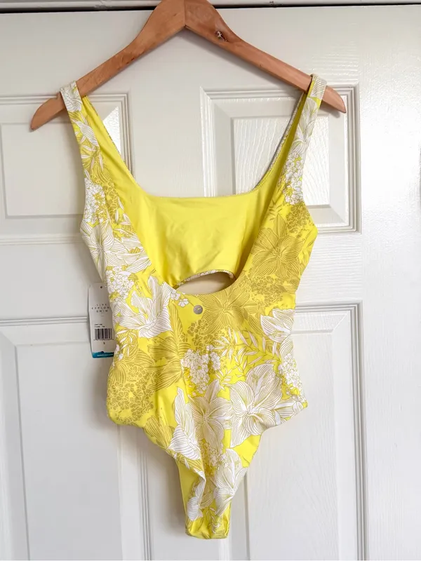 Speedo Floral Cut Out Bathing Suit Tropical Yellow White Size S NWT - Image 7