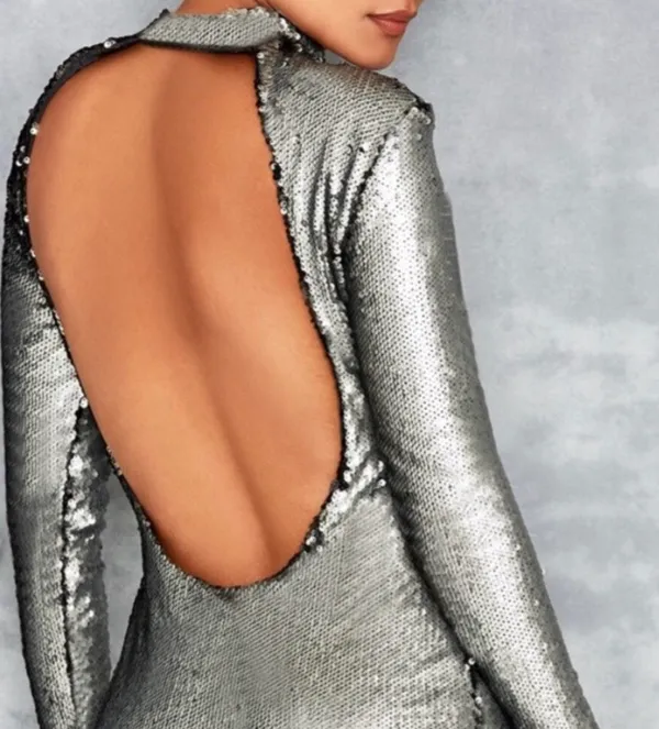 House Of CB Starlight Silver Sequin Back Dress - Image 5