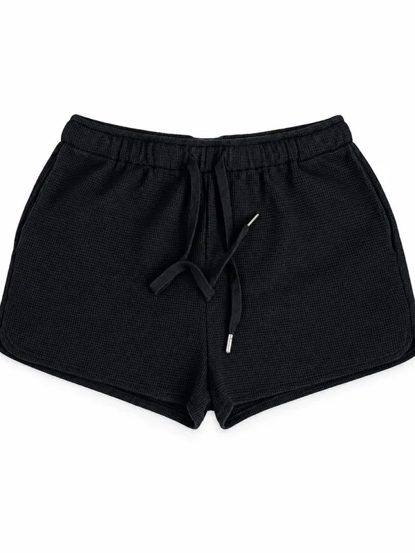 Black Waffle Knit Lounge Sleep Shorts Size Small - Image 2