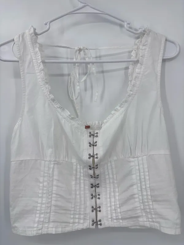 Free People White Hook-and-Eye Ruffle-Trim Crop Camisole - Image 3