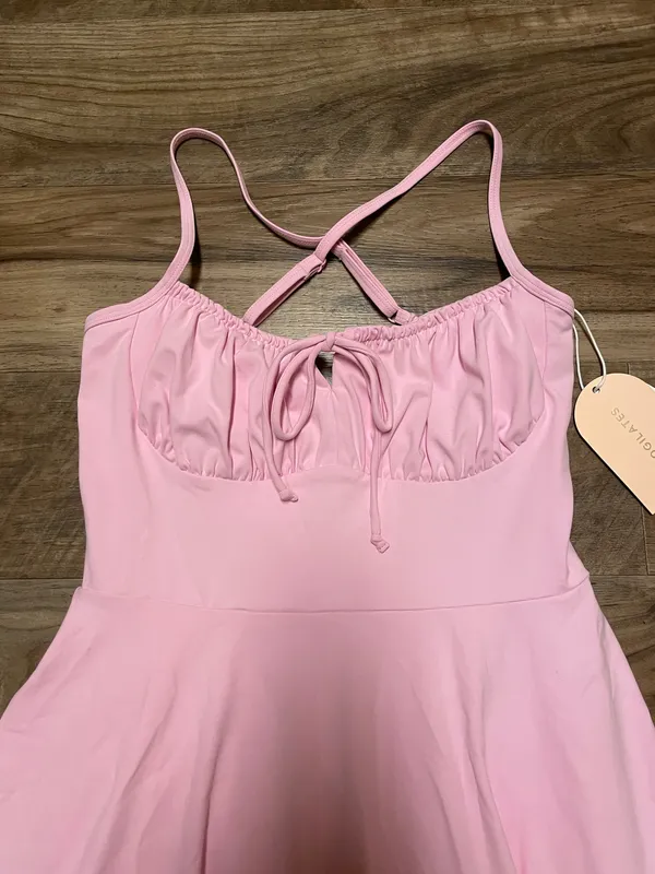 NWT! Popflex Target X Blogilates Tie Front Twirl Active Dress Pink Size Medium - Image 4