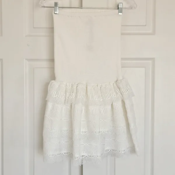 BTB Los Angeles White Smocked Strapless Lace Tiered‎ Mini Dress Women Size M NEW - Image 6