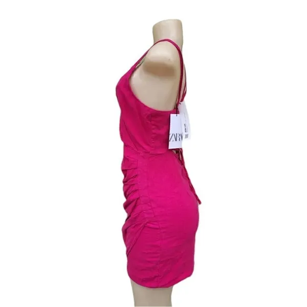 ZARA pink linen mini dress NWT M - Image 5