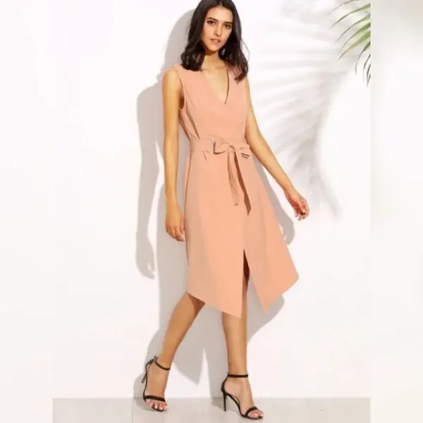 ✨3xHP✨Pink V Neck Tie Waist Sleeveless Outerwear✨ - Image 2