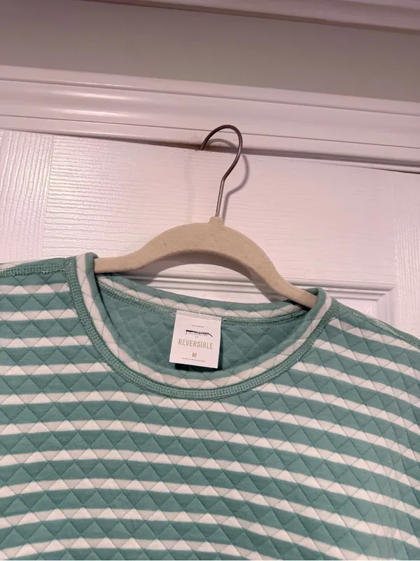 NWOT J. Crew Size M Mint Green Cream Reversible Quilted Striped Crew Sweatshirt - Image 2