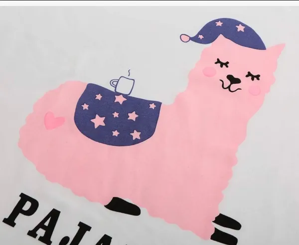 Women Short Sleeve Tee & Shorts Pajama Set Cute Alpaca Llama Sleepwear Small - Image 3