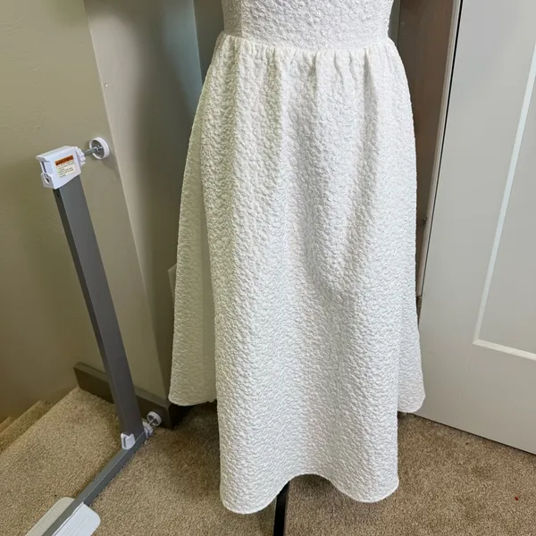 Lulus Puff Sleeve Midi Dress Floral Textured Corset Tie Back‎ Stretch Bridal M - Image 6
