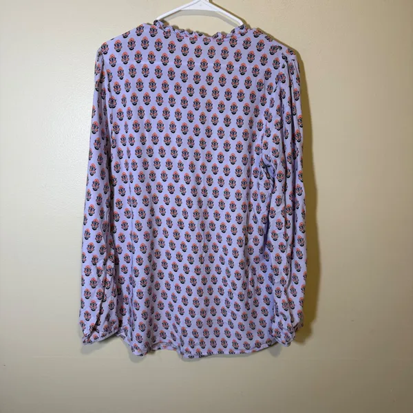 Matilda Jane Women Purple‎ Floral Print Pleated V-Neck Rayon Blouse Size Large - Image 7
