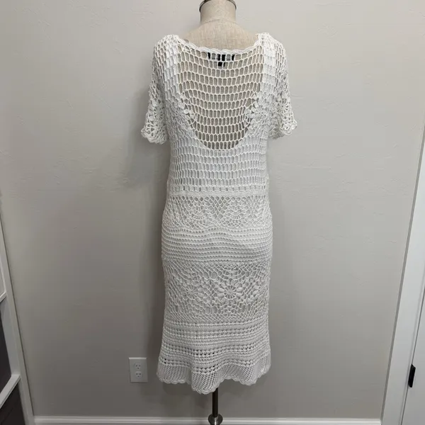 Vtg Y2K Fever M Medium Dress Crochet Open‎ Knit Sheer Lined Romantic Beachy Boho - Image 7