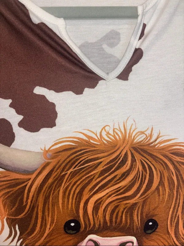 Highland Baby Cow Long Sleeve Tee Shirt V Neck Poly And Spandex Size Xxl - Image 5
