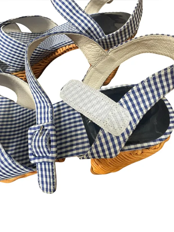 Jeffrey Campbell Amma platform sandals in blue gingham with wicker heel 9 - Image 8