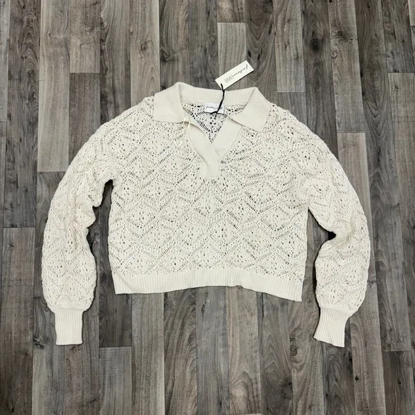 Cream crochet knit collared pointelle sweater Size M - Image 2