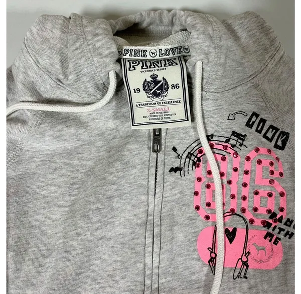 Victoria’s Secret PINK Gray Y2K Diamond Zipper Sweater Sweatshirt Hoodie XS 🎀✨ - Image 6