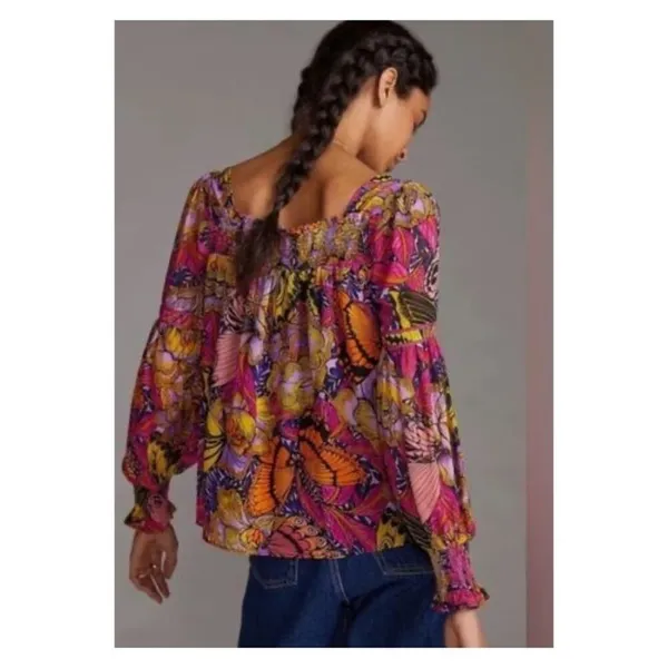 NEW Anthropologie x Alexandra Farmer Puff Sleeve Floral Popover Blouse S Cottage - Image 9