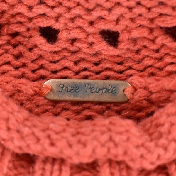 Free People Womens Burnt Orange Open Knit Cable Mock Neck Pullover Sweater - Image 3