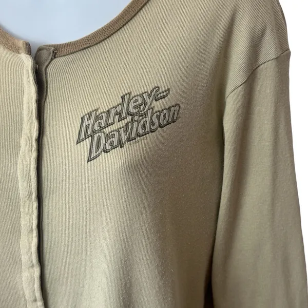 Vintage Harley-Davidson Motorcycle Button Front Knit Ribbed Top Dallas Texas‎ XL - Image 4