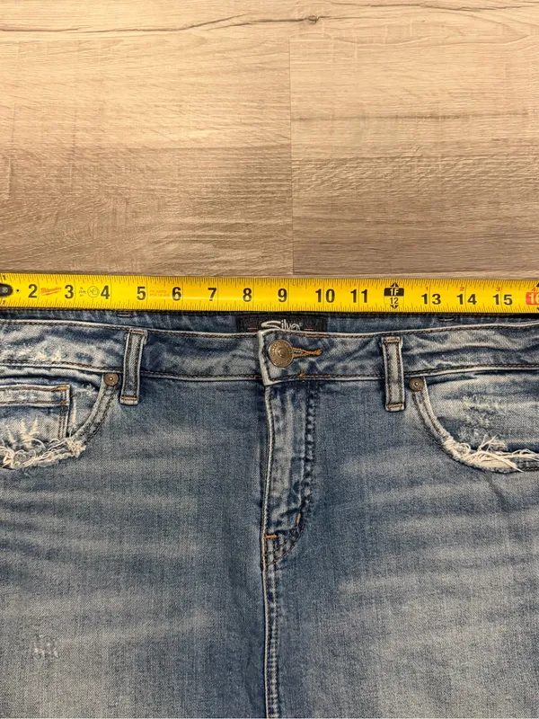 Silver Jeans Co Women's Blue Denim Skirt Francy Casual Frayed Hem Distressed W8 - Image 6